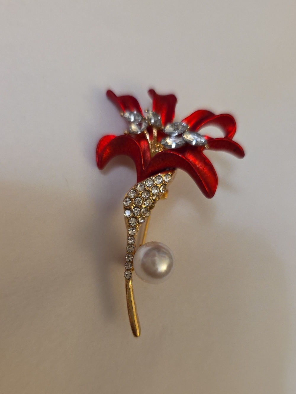 Red Floral Lily  Pearl & Crystal Brooch - Elegant Women’s Jewelry #2